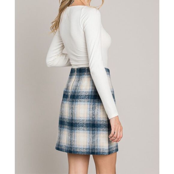 Navy tartan plaid wool skirt - Picture 3 of 8